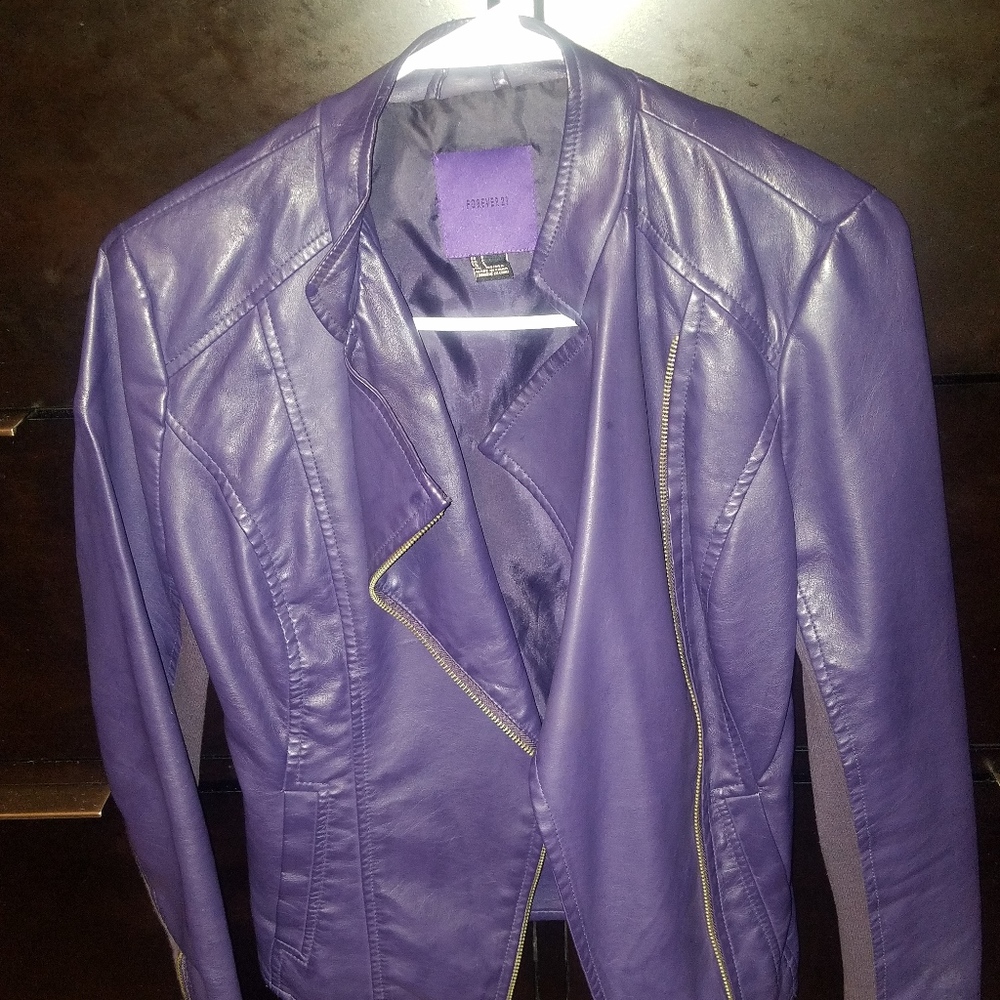 Purple Fitted Faux Leather Jacket
